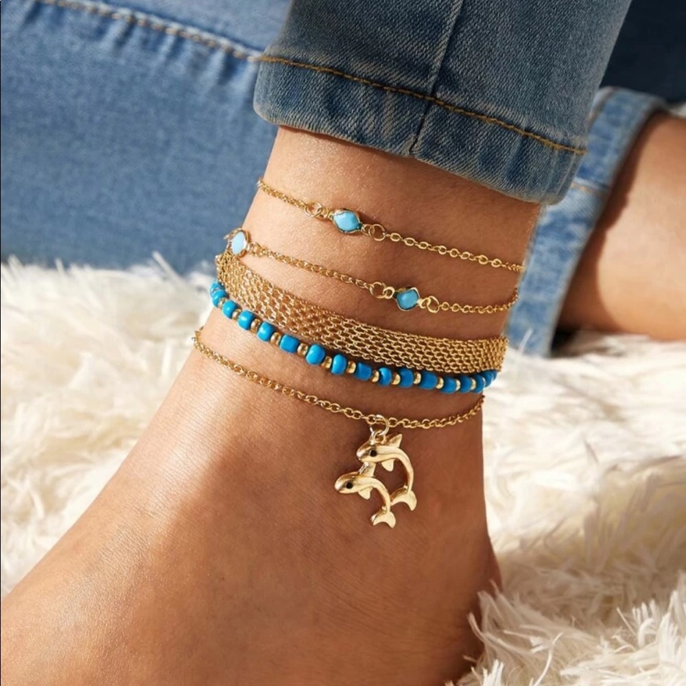 Dolphin & Bead Decor Anklet Set